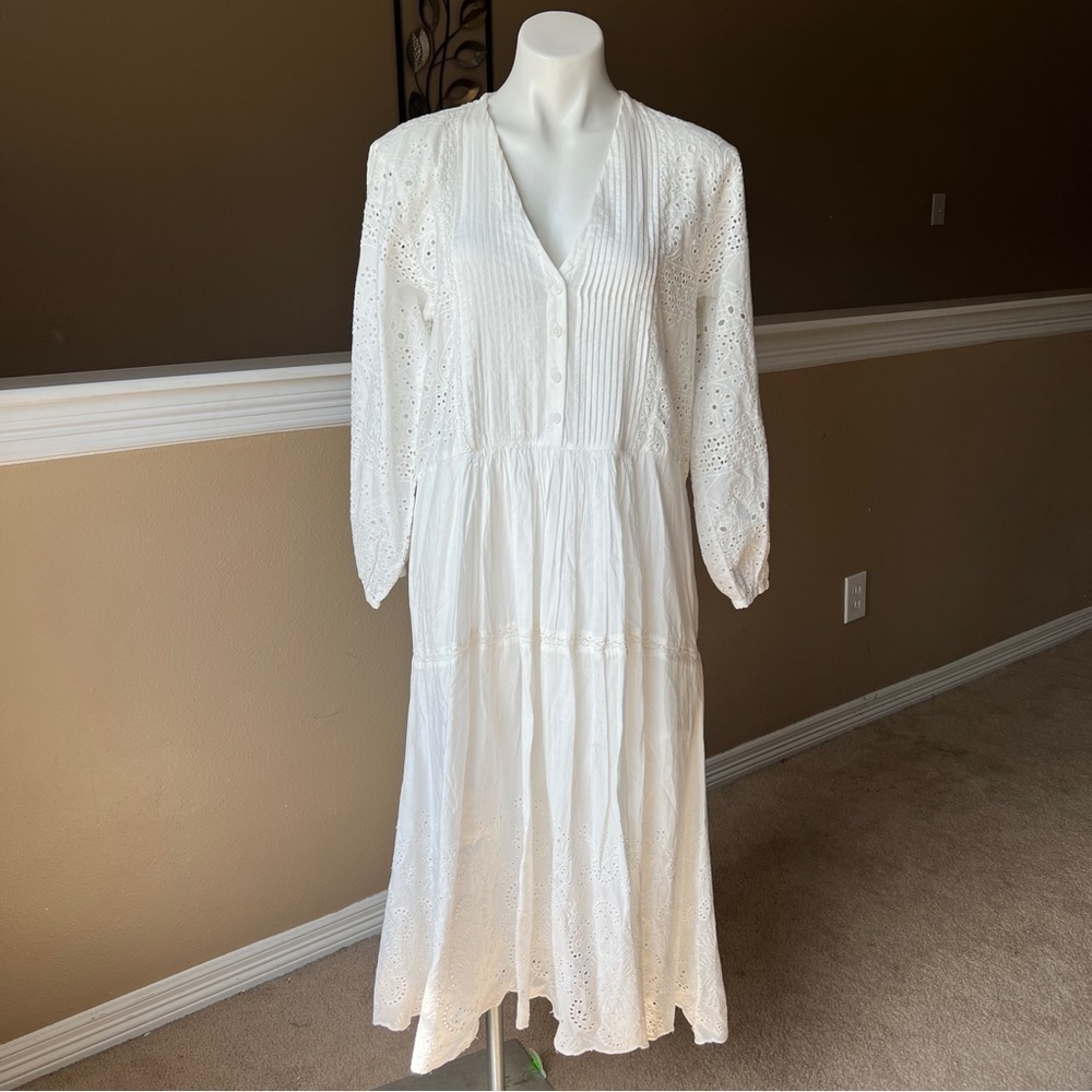 ZARA EMBROIDERED MIDI DRESS WHITE | 5598/043
